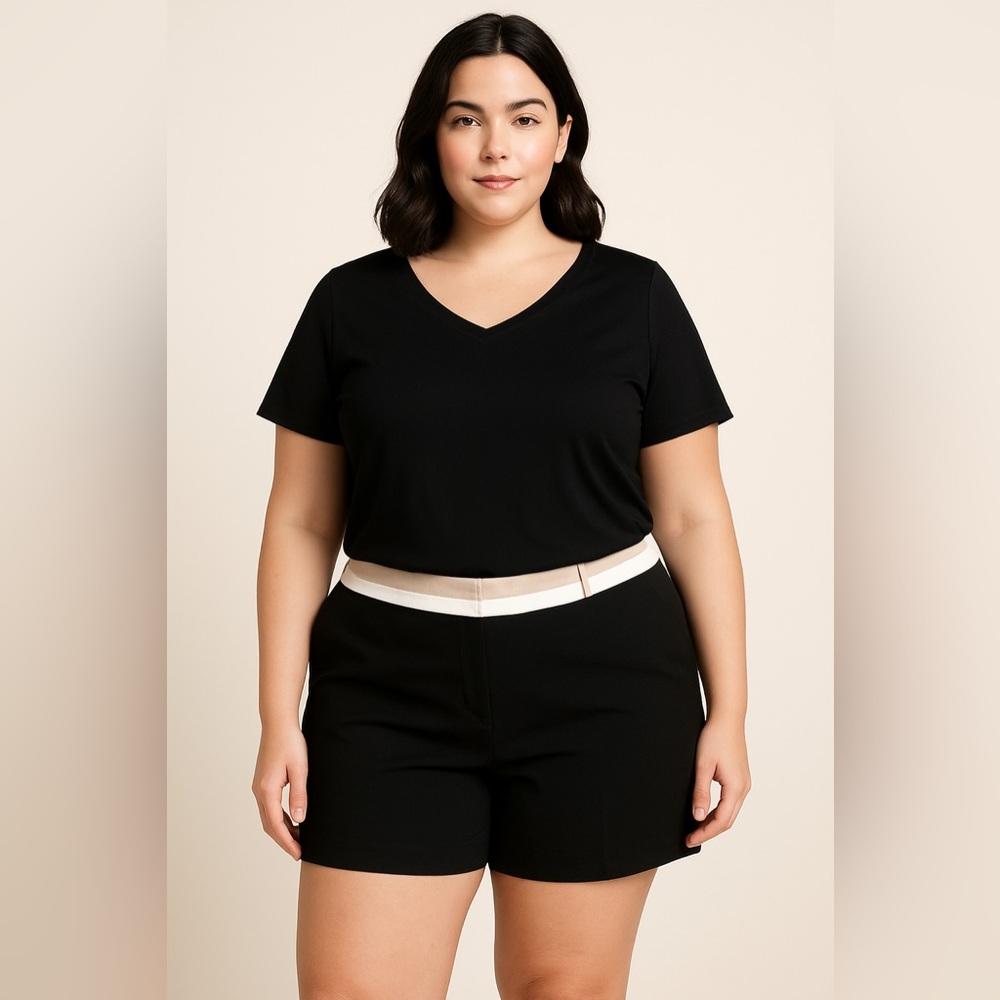 Worthington Women's Modern Fit Shorts Size 14 Black Colorblock Waist Stretch